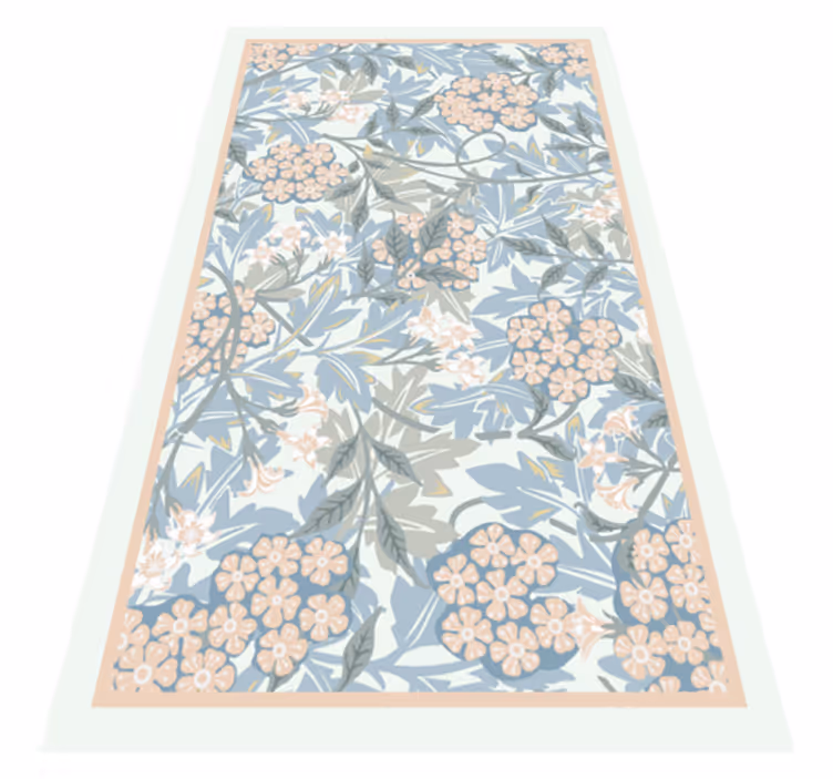 Alfombra vinílica nórdica Cocina plantas blancas y azules - TenVinilo