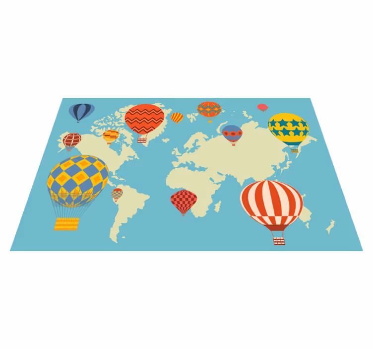 Alfombra vinílica mapamundi globos aerostáticos de colores - TenVinilo