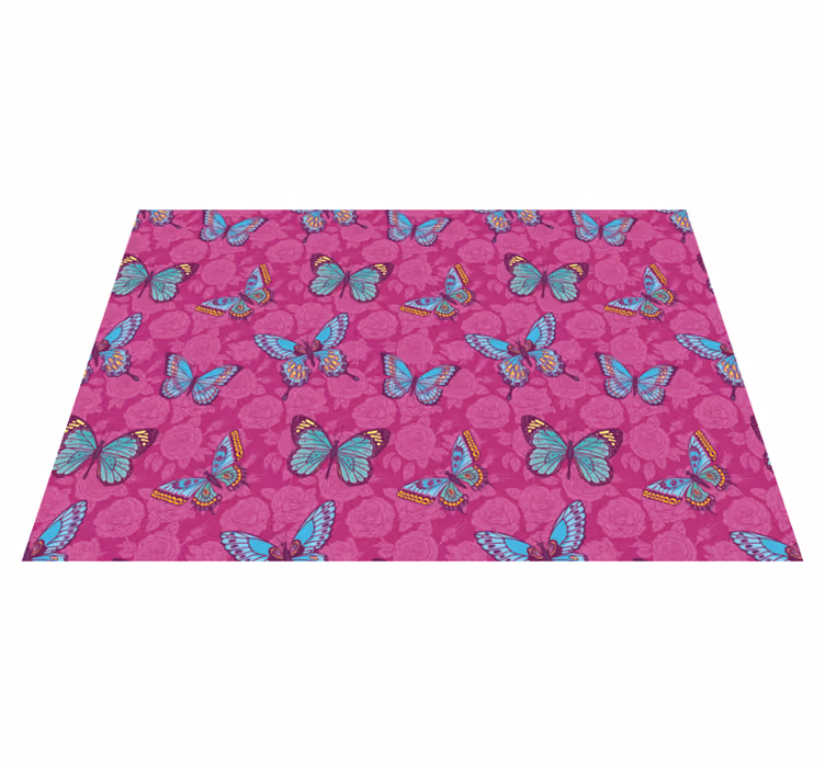 Alfombra vinílica flores motivo floral de mariposa - TenVinilo