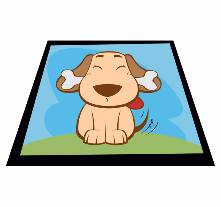 Alfombra vinílica de animales perro feliz con hueso - TenVinilo