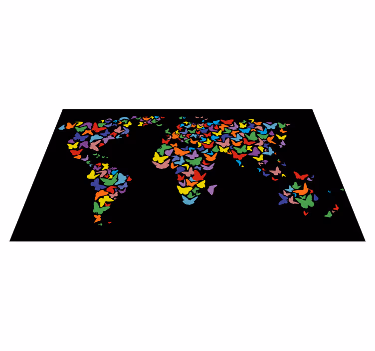 Alfombra vinílica mapamundi mapa de mariposas coloridas - TenVinilo