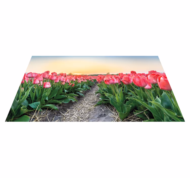 Alfombra vinílica flores perspectiva del campo de tulipanes - TenVinilo