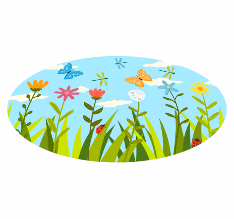 Alfombra de vinilo infantil Libélulas volando alrededor de las fl - TenVinilo