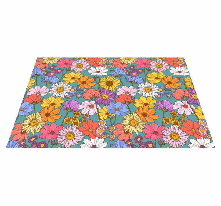 Alfombra vinilo rectangular Muchas flores diferentes - TenVinilo