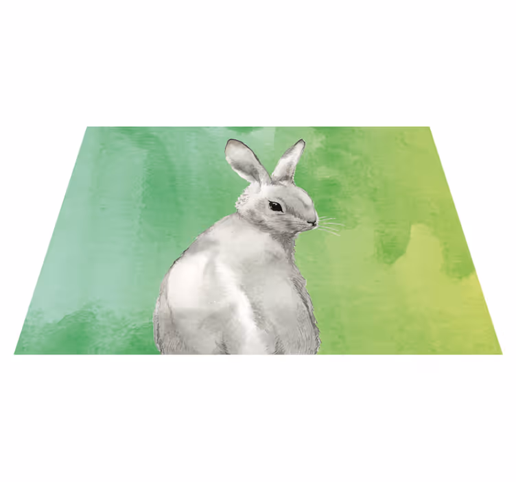 Alfombra vinílica de animales fondo verde conejo - TenVinilo