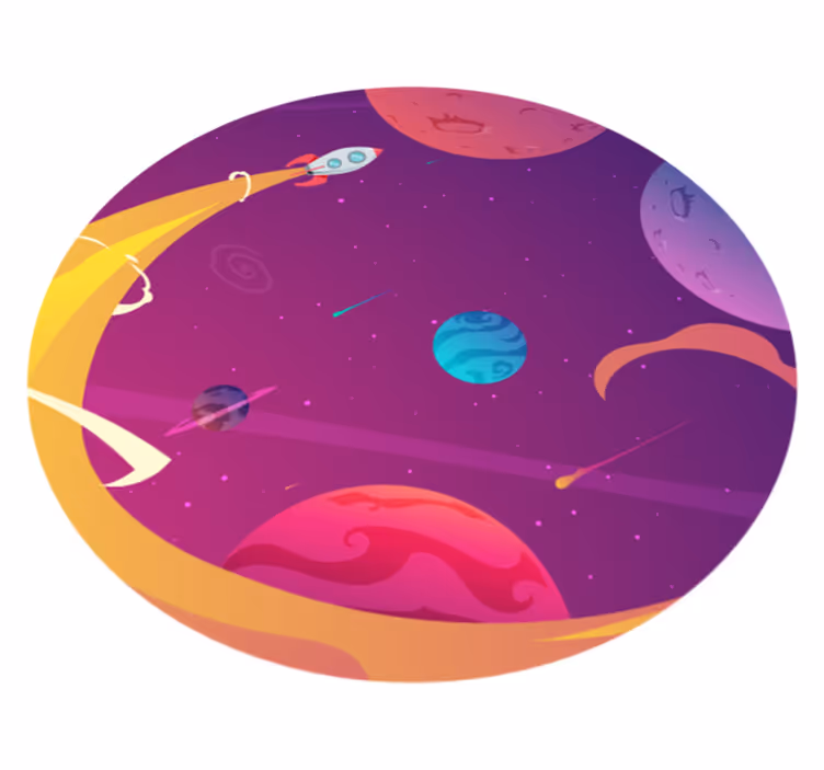 Alfombra vinílica estrellas viaje en cohete cósmico - TenVinilo