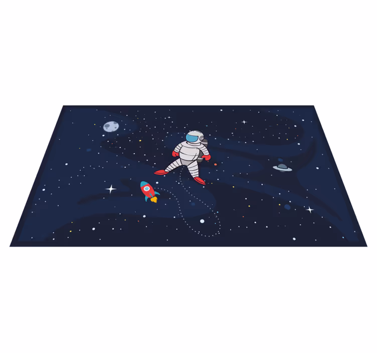Alfombra vinílica de estrellas Astronauta solitario con cohete - TenVinilo