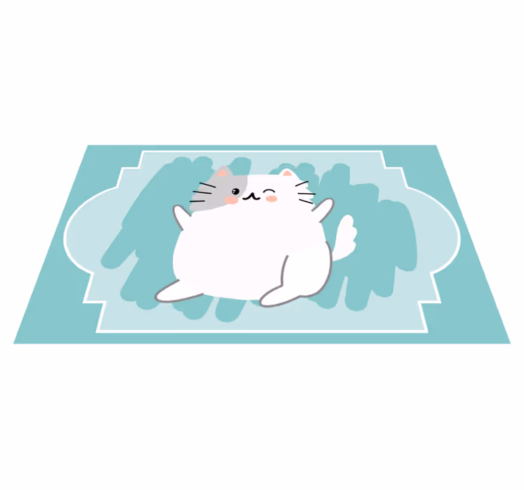 Alfombra vinílica dormitorio Gato blanco guiñando un ojo - TenVinilo