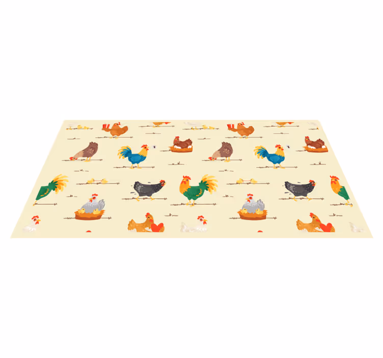 Alfombra vinílica de animales patrones de pollos coloridos - TenVinilo