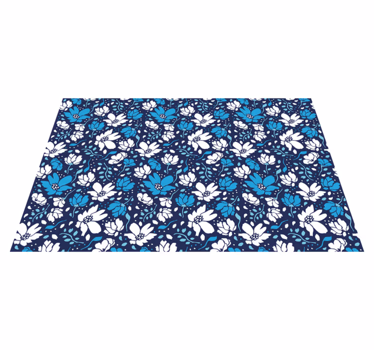 Alfombra vinílica flores motivo floral azul marino - TenVinilo