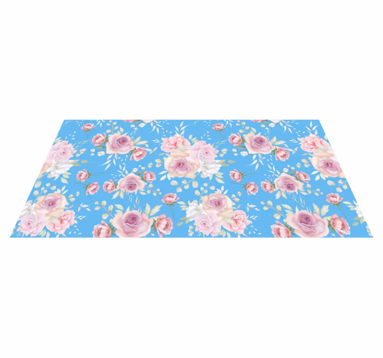 Alfombra vinílica flores en azul con rosas - TenVinilo