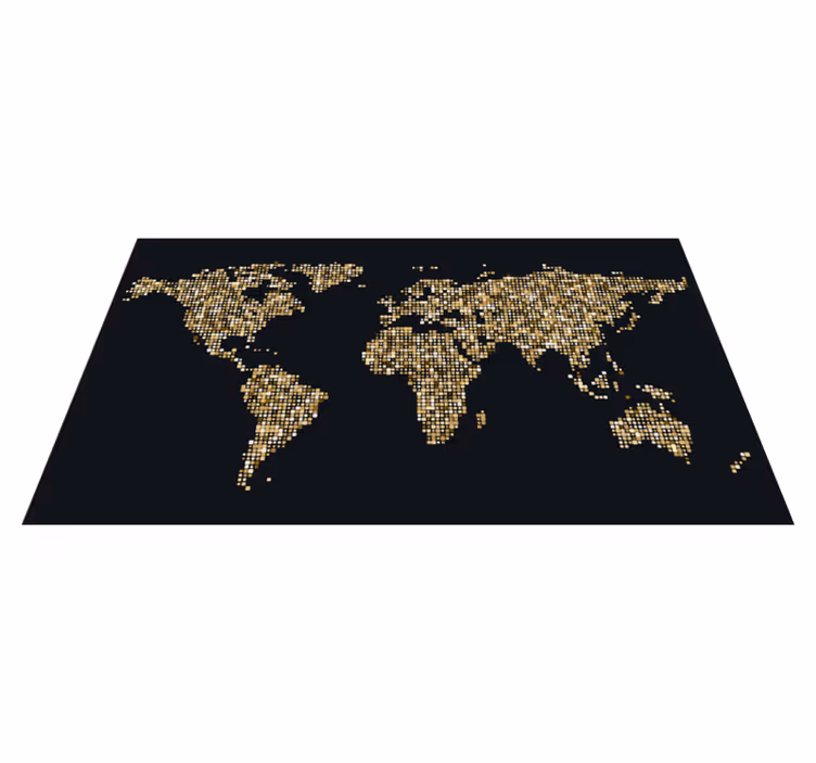 Alfombra de vinilo mapamundi Moderno negro y dorado - TenVinilo