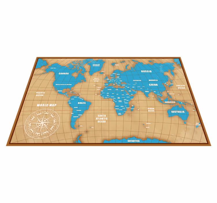 Alfombra vinílica mapamundi diseño azul con países - TenVinilo