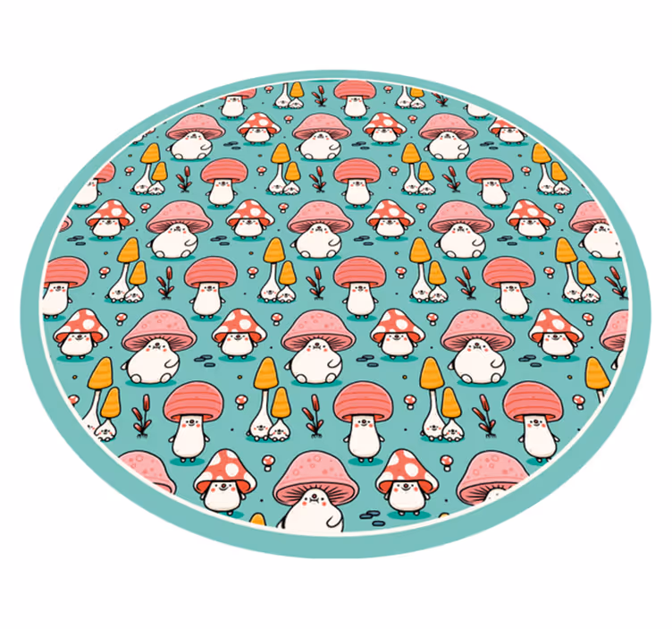 Alfombra vinílica naturaleza adorables figuras de hongos - TenVinilo