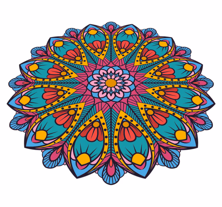 Alfombra vinílica mandala ilustración floral colorida - TenVinilo