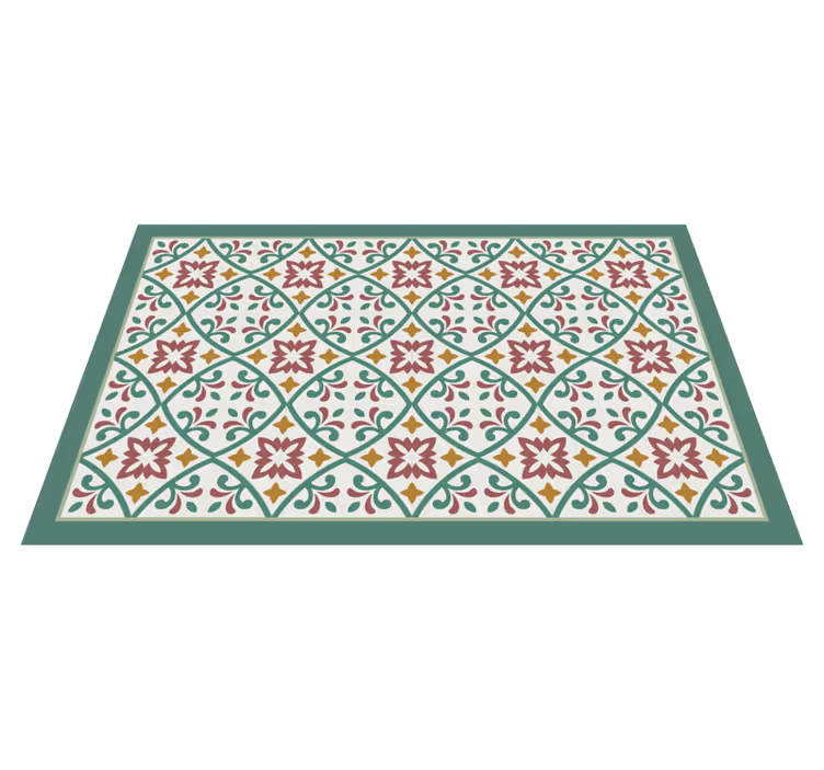 Alfombra vinilo cocina flor clásica roja y verde - TenVinilo