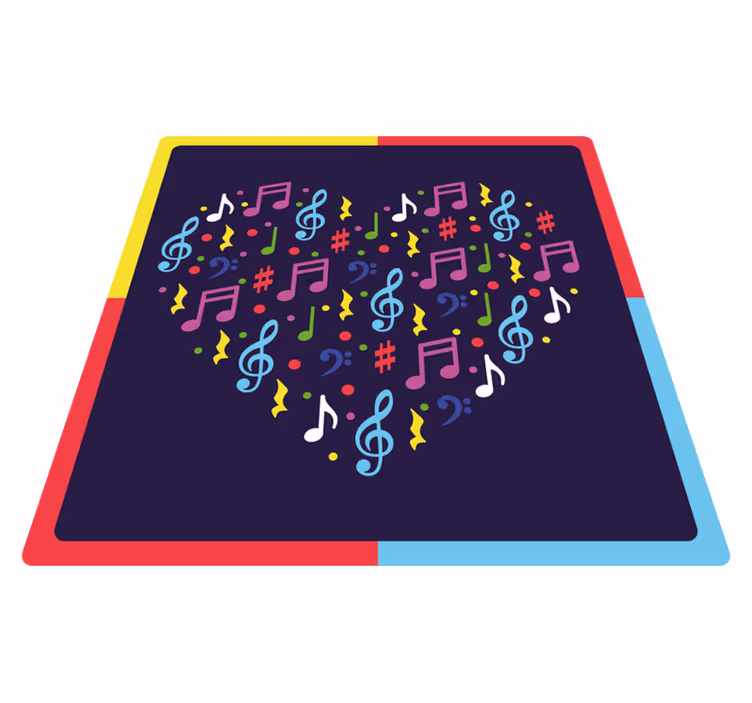 Alfombra vinílica juvenil notas musicales corazón - TenVinilo