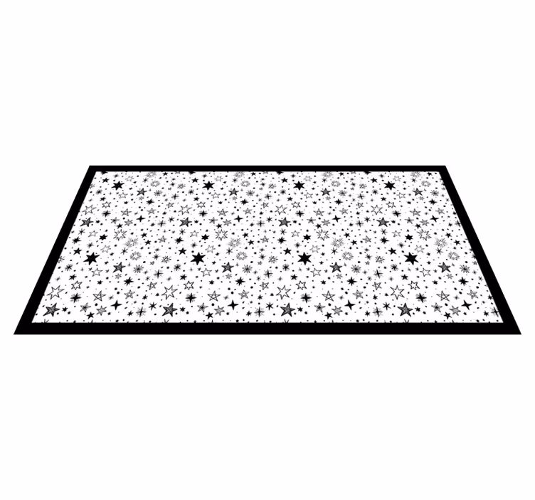 Alfombra vinilo rectangular Patrón de estrella negra fondo blanco - TenVinilo