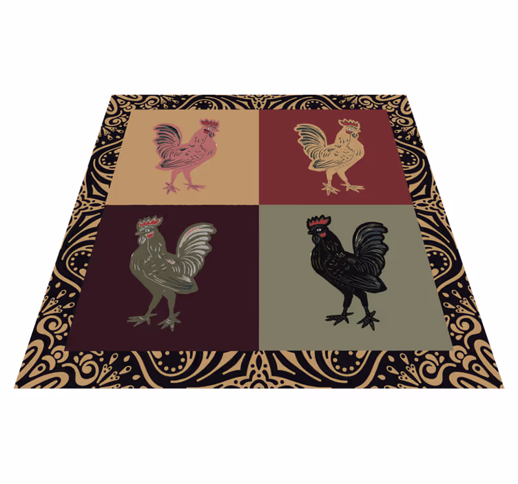 Alfombra vinílica de animales gallo en azulejos clásicos - TenVinilo