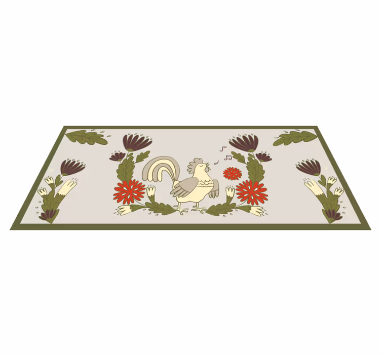 Alfombra vinílica de animales encantador gallo floral - TenVinilo