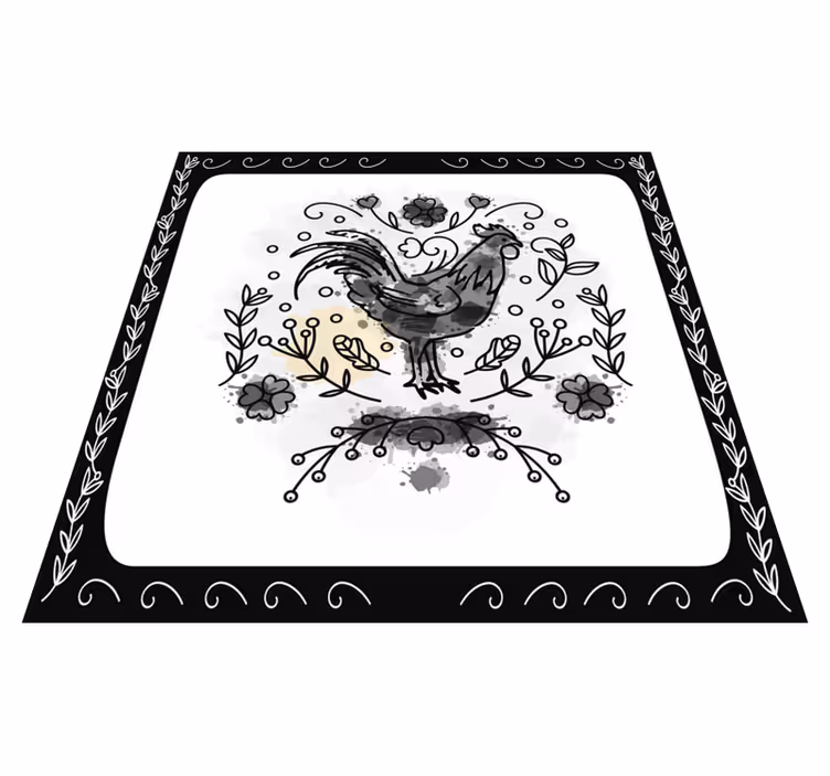 Alfombra vinílica de animales gallo floral negro - TenVinilo