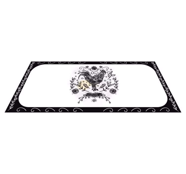 Alfombra vinilo rectangular Gallo blanco y negro - TenVinilo