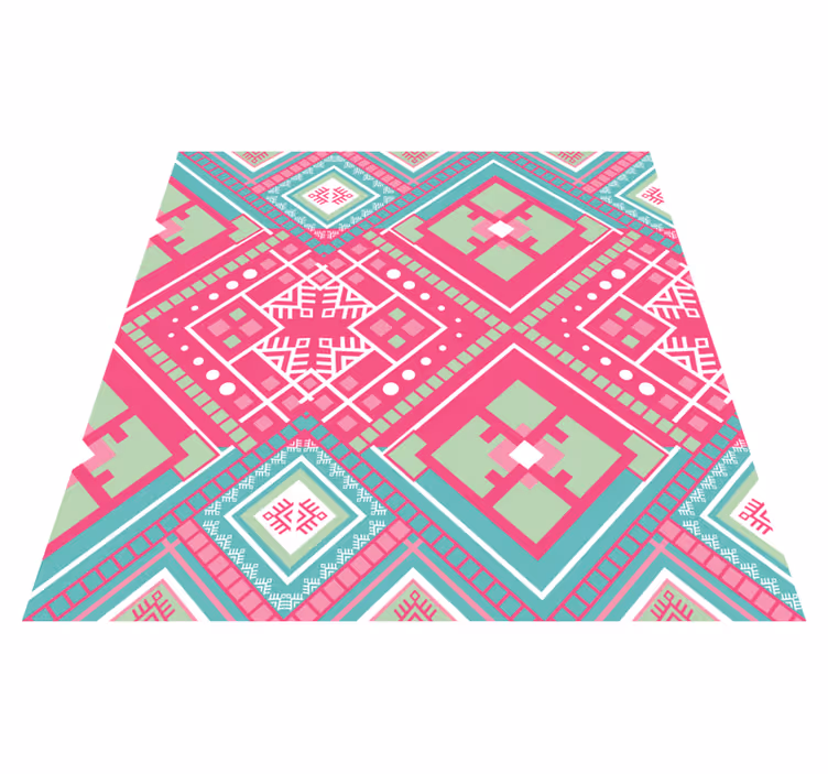 Alfombra de vinilo étnica Diseño geométrico azul y rosa - TenVinilo