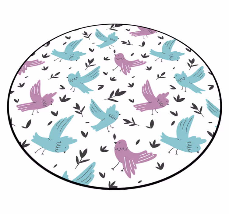 Alfombra vinílica naturaleza pájaros azules y morados - TenVinilo