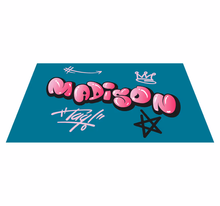 Alfombra vinílica juvenil grafiti rosa con nombre - TenVinilo