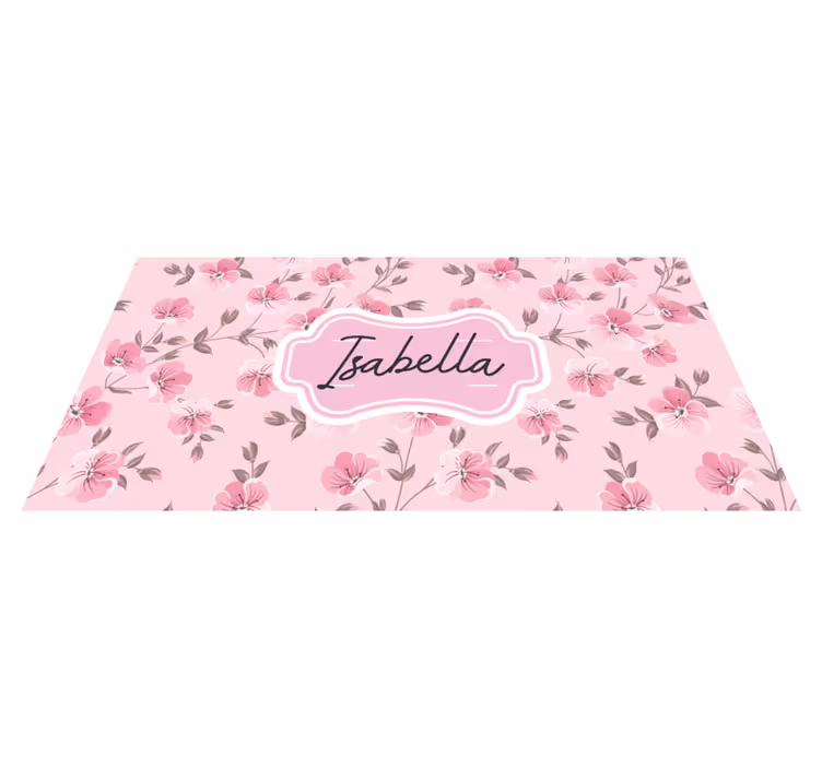 Alfombra vinílica juvenil diseño floral rosa con nombre. - TenVinilo