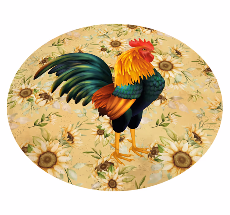 Alfombra vinílica flores exhibición vibrante de gallo - TenVinilo
