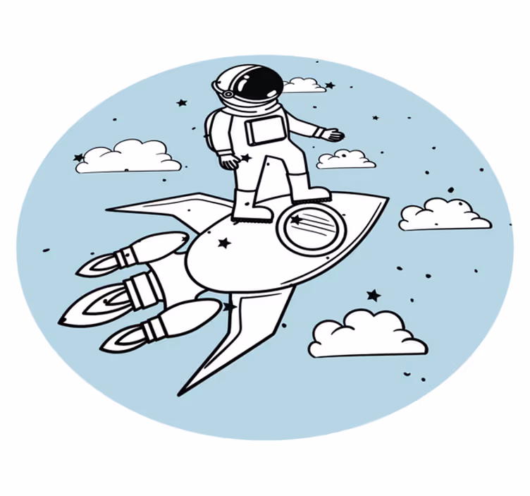 Alfombra vinílica infantil aventura de astronauta en cohete - TenVinilo