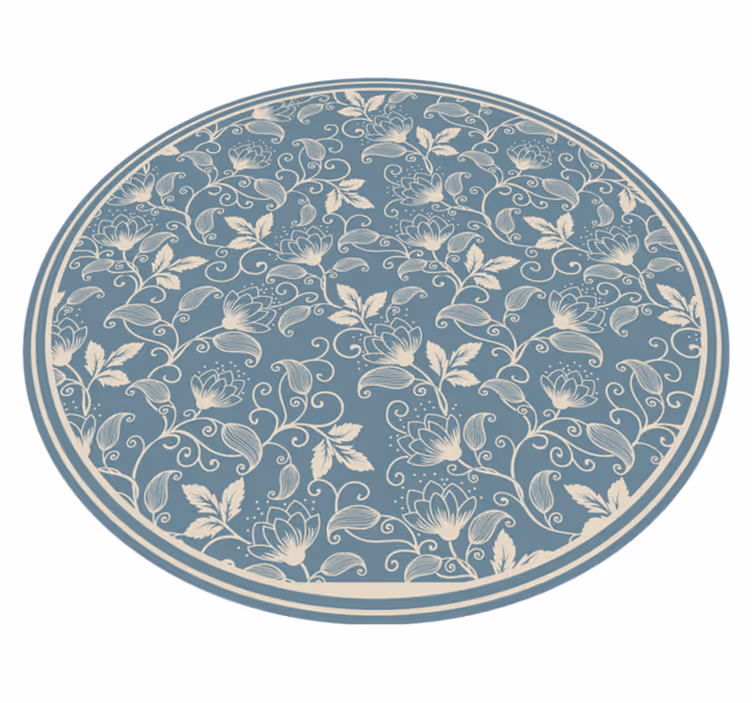 Alfombra vinílica vintage Patrón de pétalos azul y beige - TenVinilo