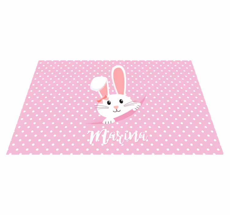 Alfombra vinílica personalizable con conejitos y círculos - TenVinilo