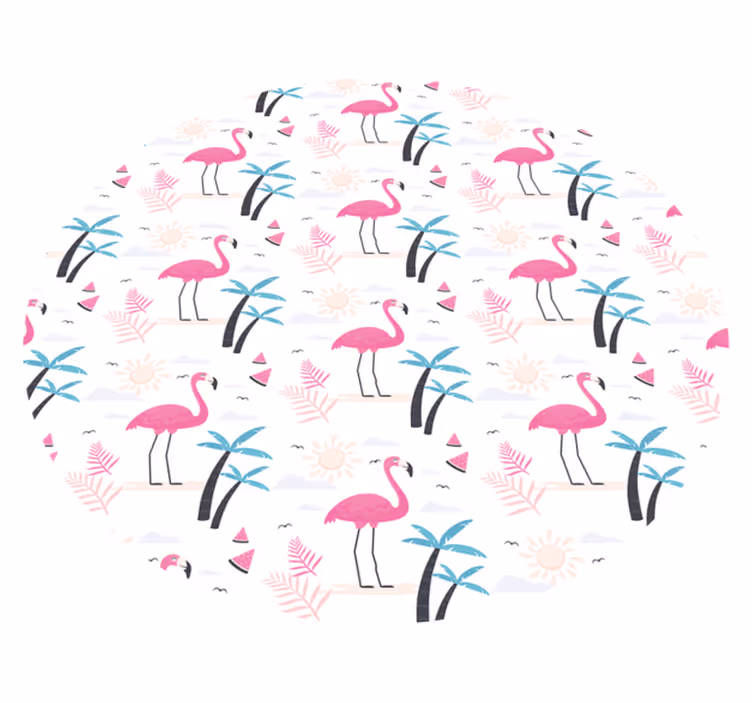 Alfombra vinílica juvenil escena tropical de flamencos - TenVinilo