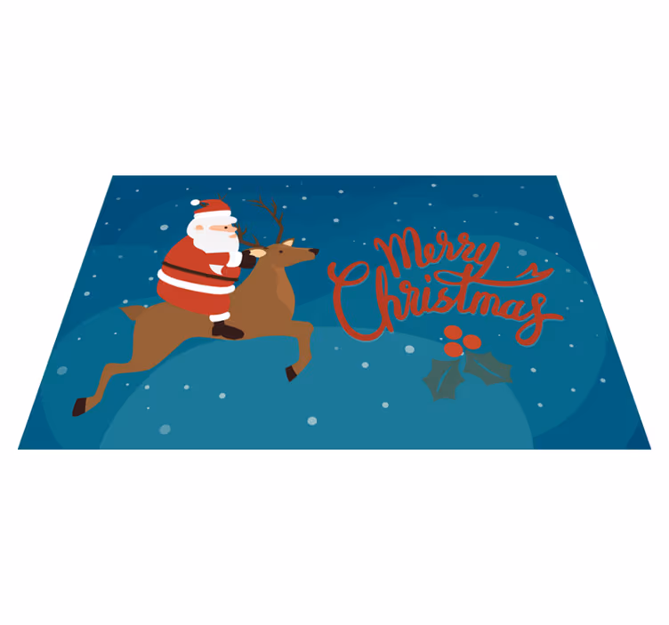 Alfombra vinílica navidad papá noel montando reno - TenVinilo