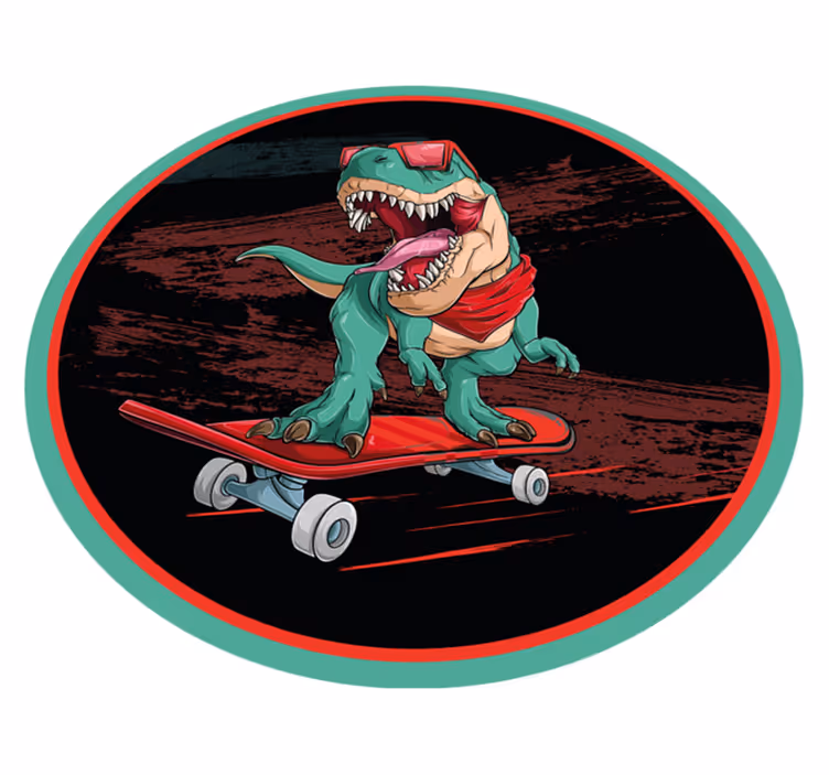 Alfombra vinílica vintage Patinaje dinosaurio verde - TenVinilo