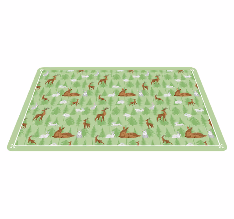 Alfombra vinílica de animales criaturas del bosque verde - TenVinilo