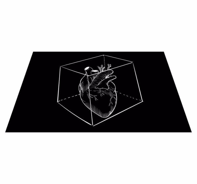Alfombra vinílica dormitorio Corazón cautivo blanco y negro - TenVinilo