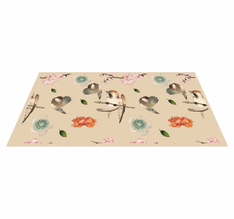 Alfombra vinílica de animales pájaros y flores - TenVinilo