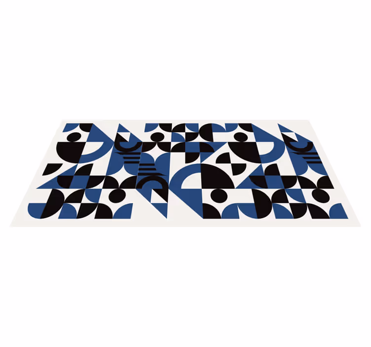Alfombra vinílica salón Diseño urbano rompecabezas azul y negro - TenVinilo