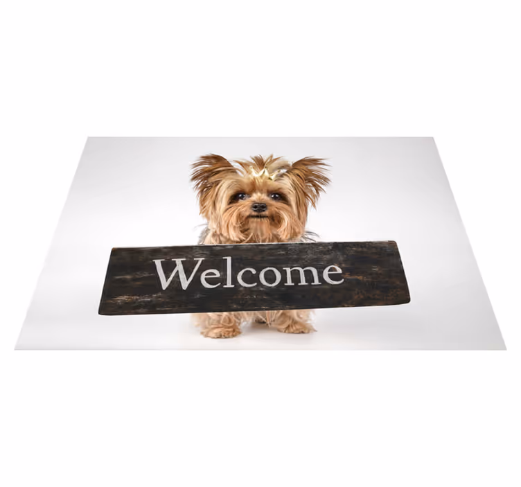 Alfombra vinilo recibidor Bienvenido con perro - TenVinilo