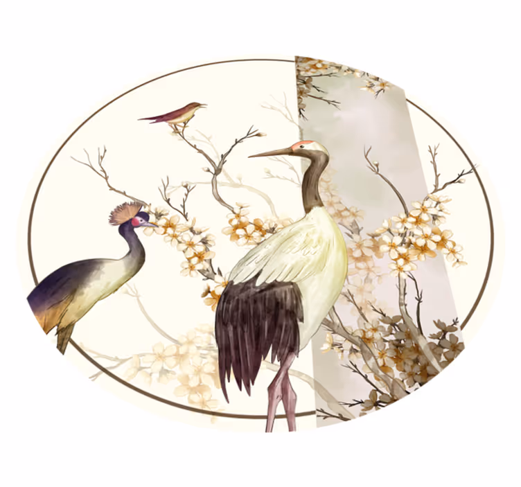 Alfombra de vinilo animal Ramitas y pájaros chinoiserie - TenVinilo