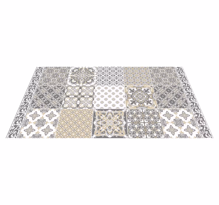 Alfombra vinilo azulejos patrón gris clásico - TenVinilo