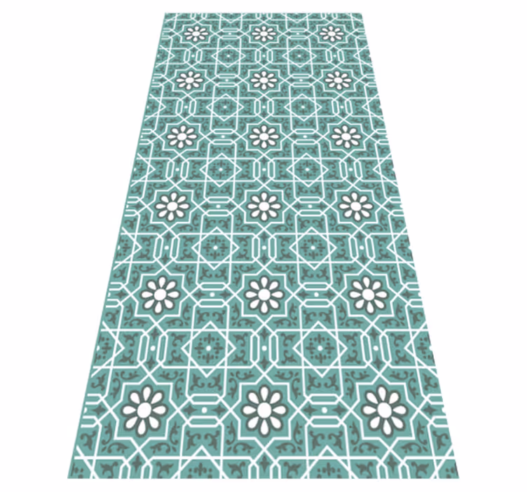 Alfombra de vinilo cocina azulejos florales verdes - TenVinilo