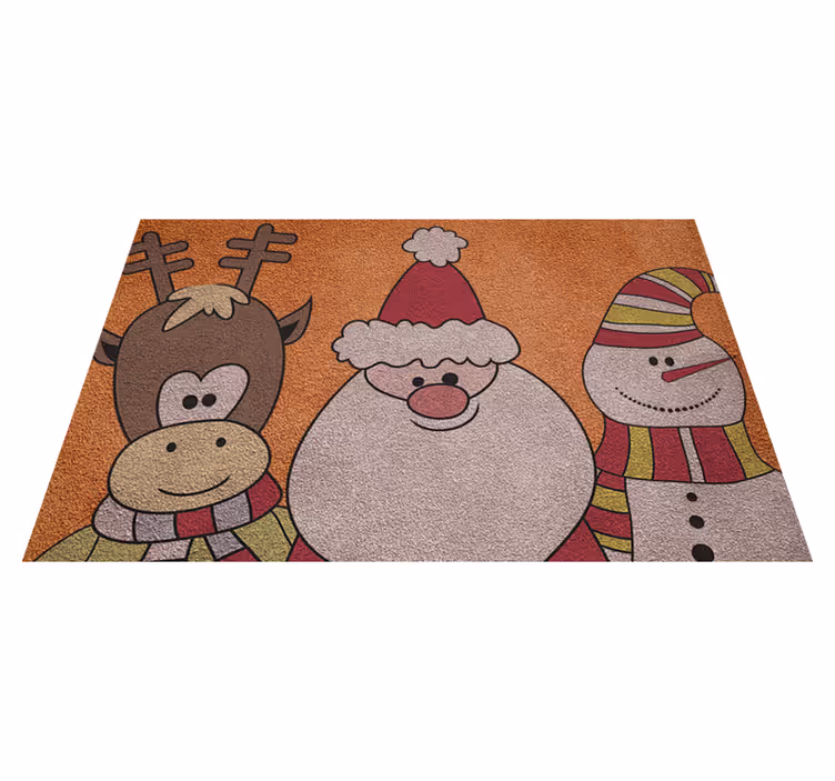 Alfombra vinilo navidad renos de Santa y hombre de nieve - TenVinilo
