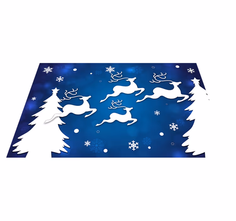 Alfombra vinilo navidad renos volando sobre fondo azul - TenVinilo