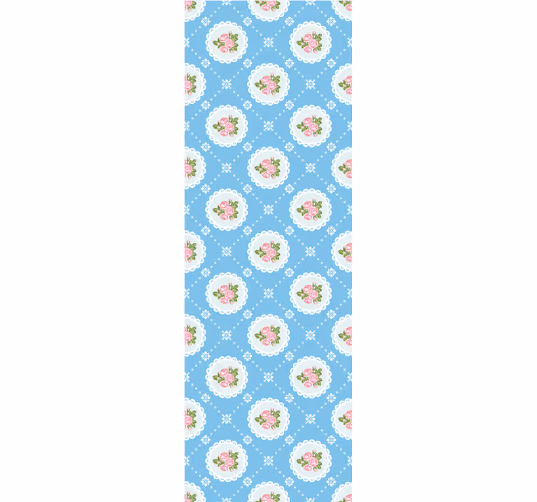 Papel tapiz floral patrón de azulejos azules vintage - TenVinilo