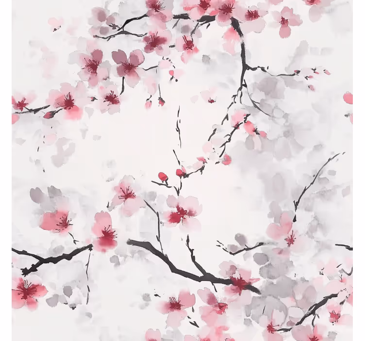 Papel tapiz baño papel pintado de cerezo rosa en flor - TenVinilo