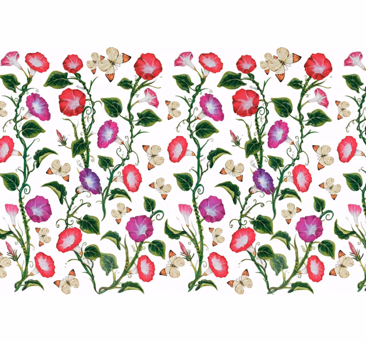 Papel tapiz flores de forma de trompeta rosa y morado - TenVinilo
